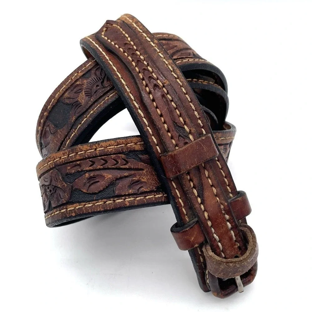 Vintage Hand Tooled Brown Leather Western Belt Cowboy Floral Carved XL 43-48.5